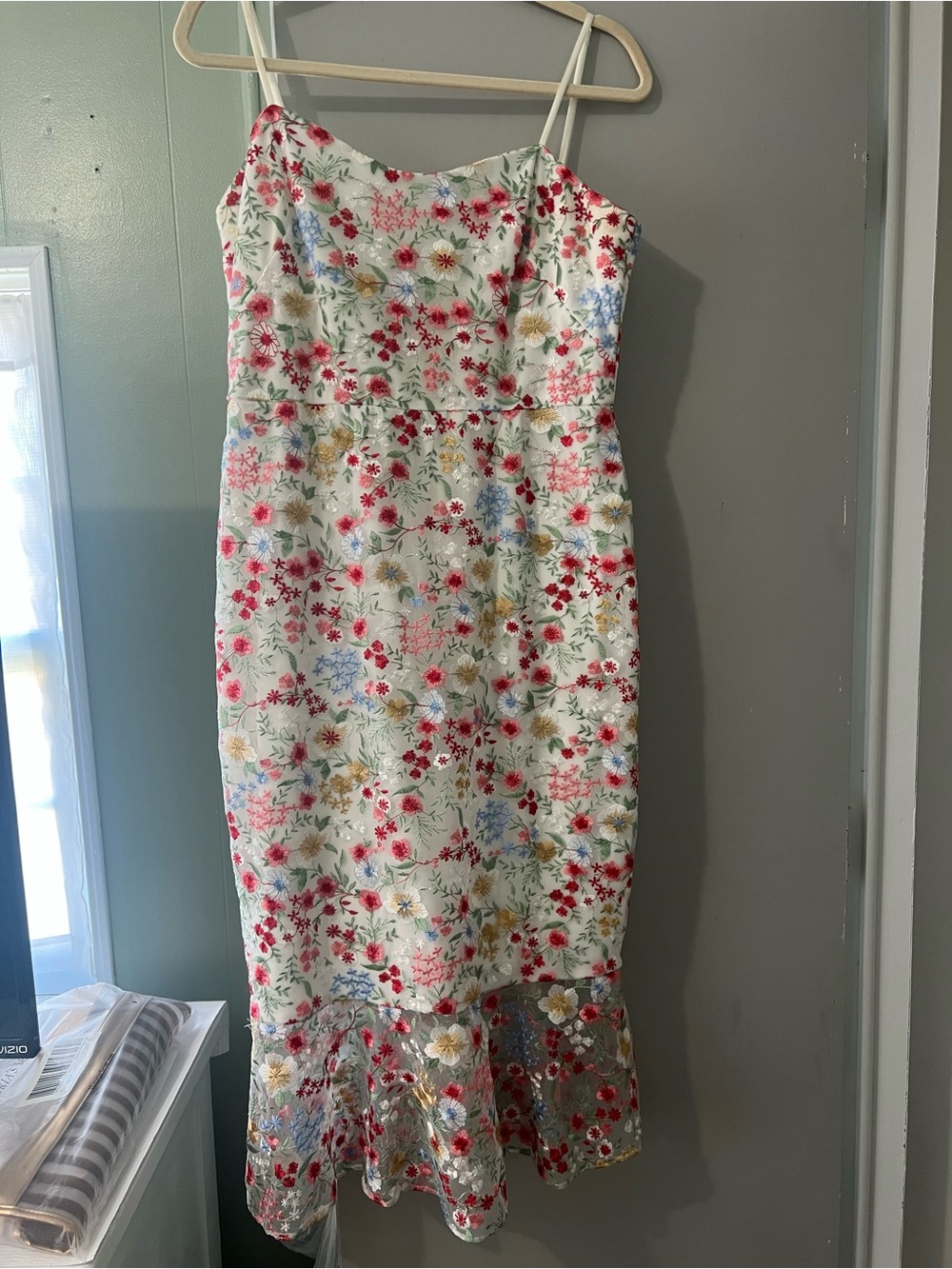 Adrianna Papell Ivory Floral Embroidered Spaghetti-Strap Midi Dress - Picture 4 of 7